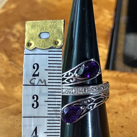 African Amethyst Sterling Silver Bypass Ring Size 6 - Picture 7 of 9